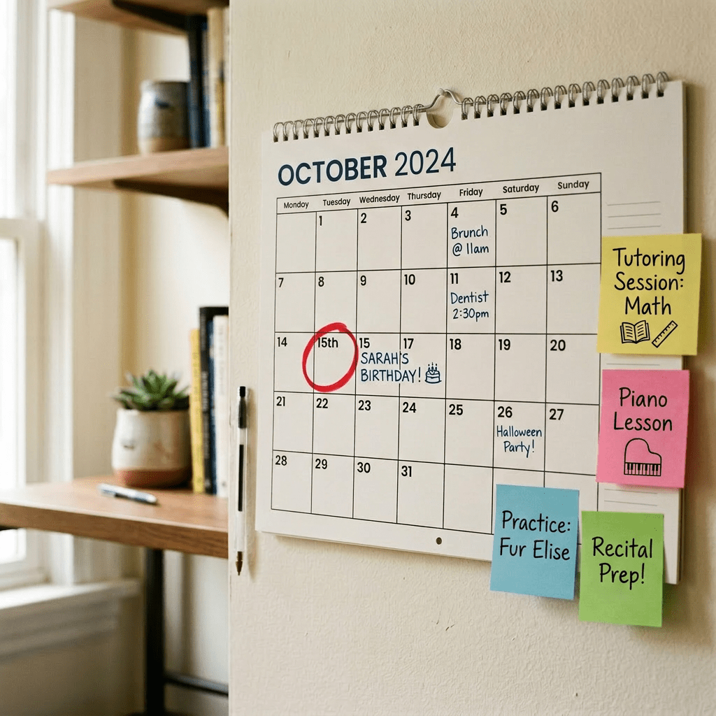 October 2024 calendar with events and sticky notes for reminders